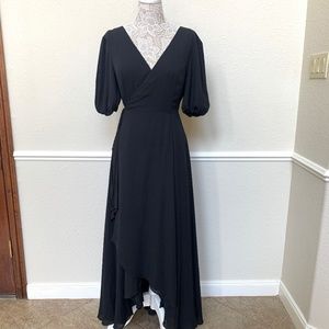 Fame and Partners V-Neck Georgette Wrap Dress| Black Sz. 6 Excellent Condition